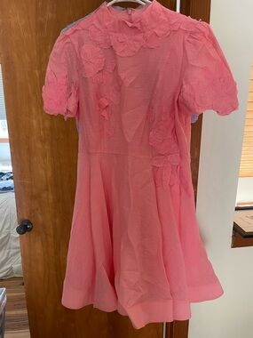 ANTONIO MELANI Pink Floral Appliqué Fit-and-Flare Dress